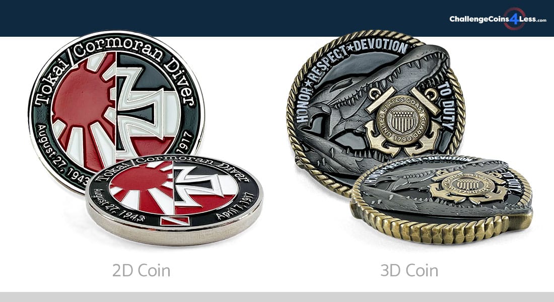 an example of a 2D and a 3D challenge coins