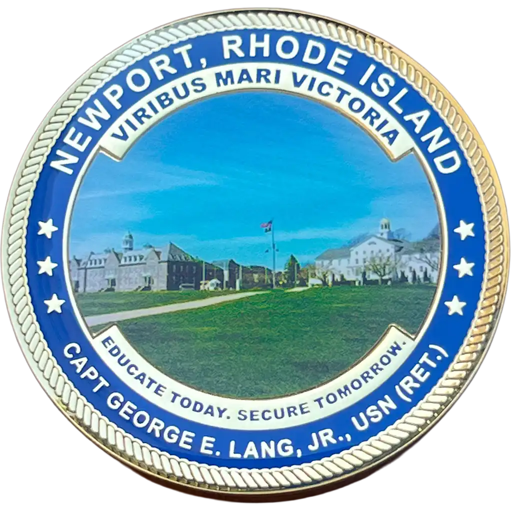 A challenge coin with a full-color digitally printed weapon system graphic