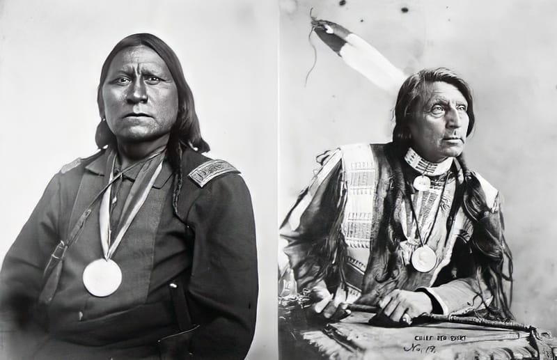 two native american chiefs wearing their Indian Peace Medals