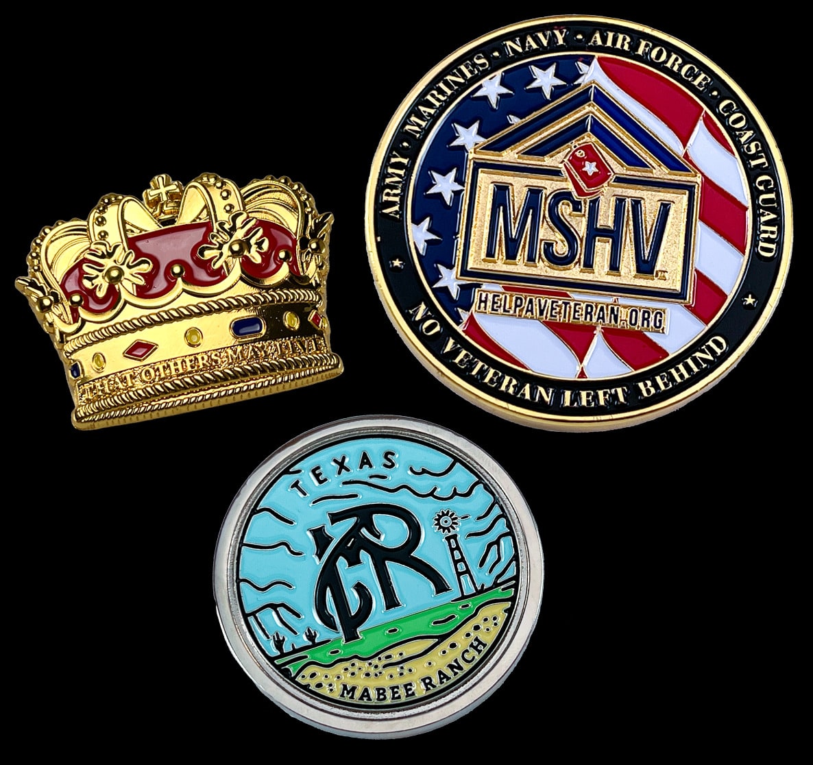 three examples of custom made challenge coins