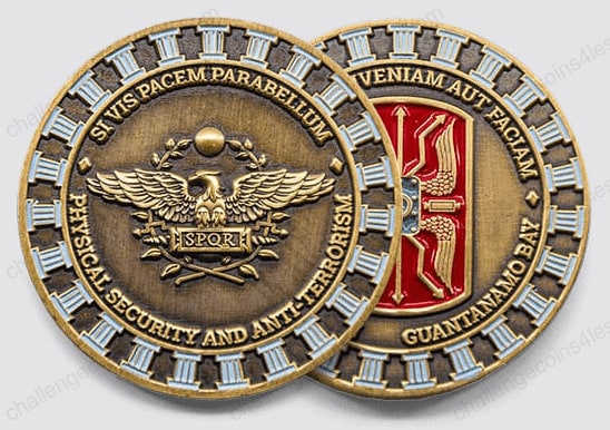 military challenge coin with Roman-style design