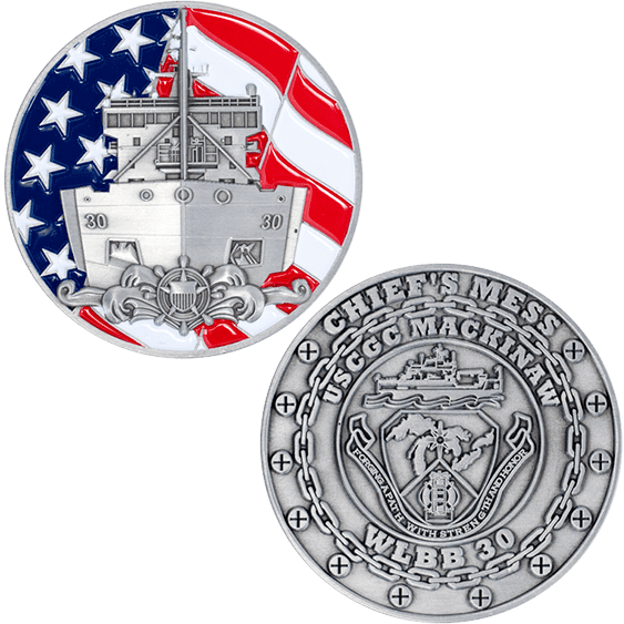 three examples of coast guard challenge coins