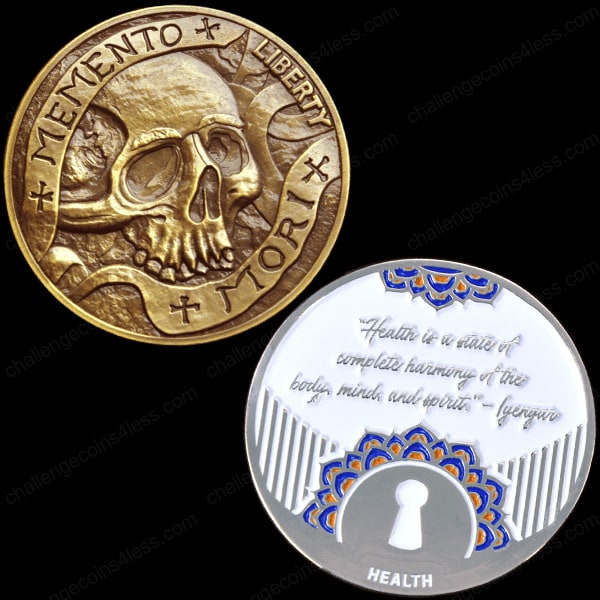 2 examples of EDC challenge coins with custom designs