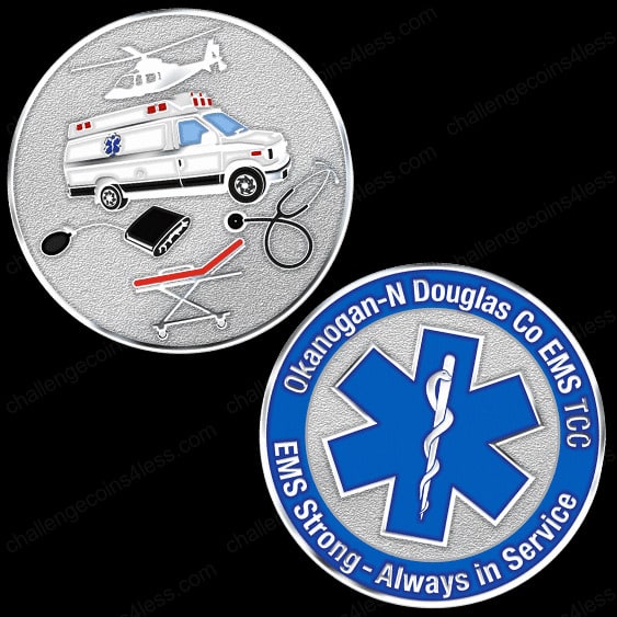 2 examples of EMS challenge coins with custom designs
