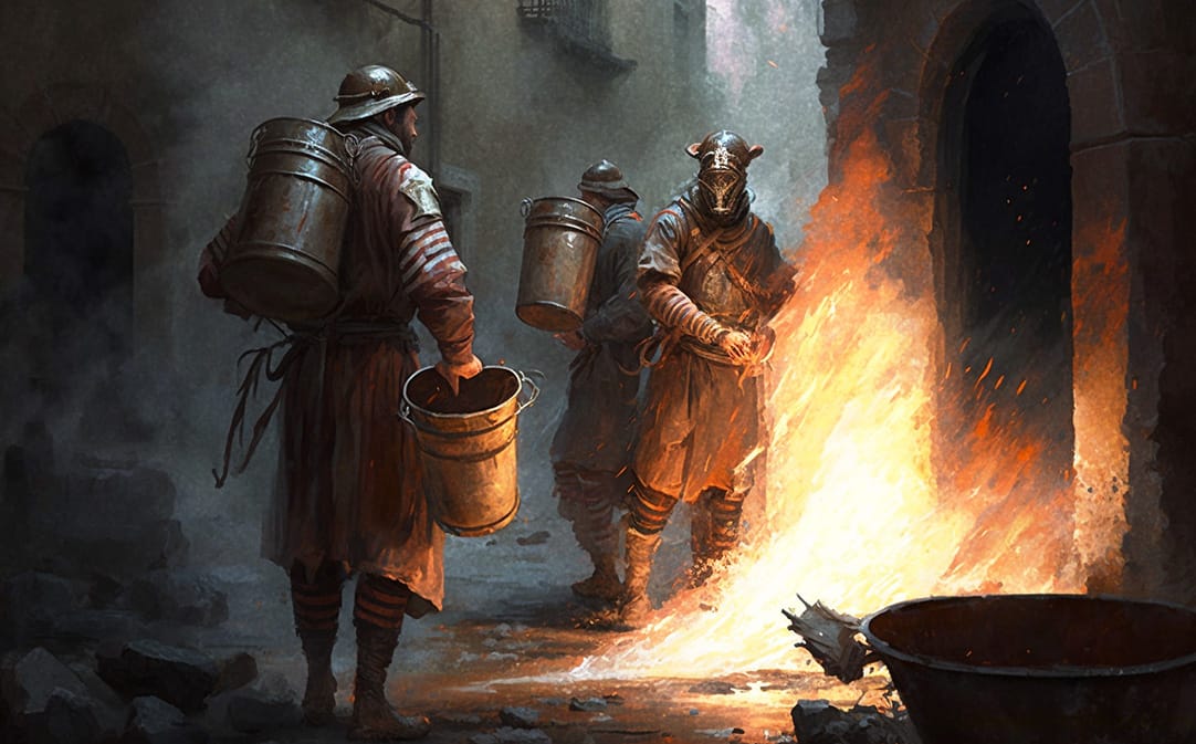 painting of Romans putting out fires