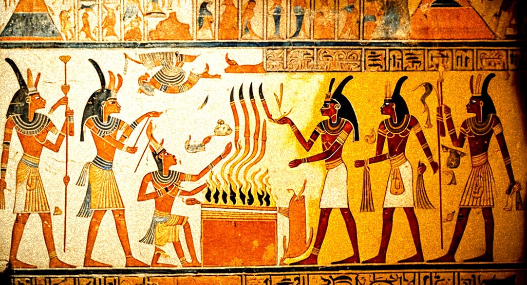 illustration of Egyptians and a fire